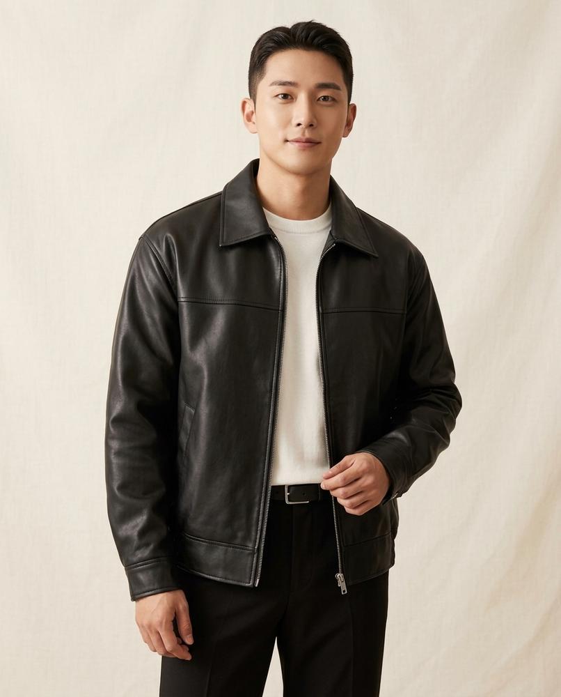 Lands Fashion - Raken | Zip-Up Collared Leather Jacket Men