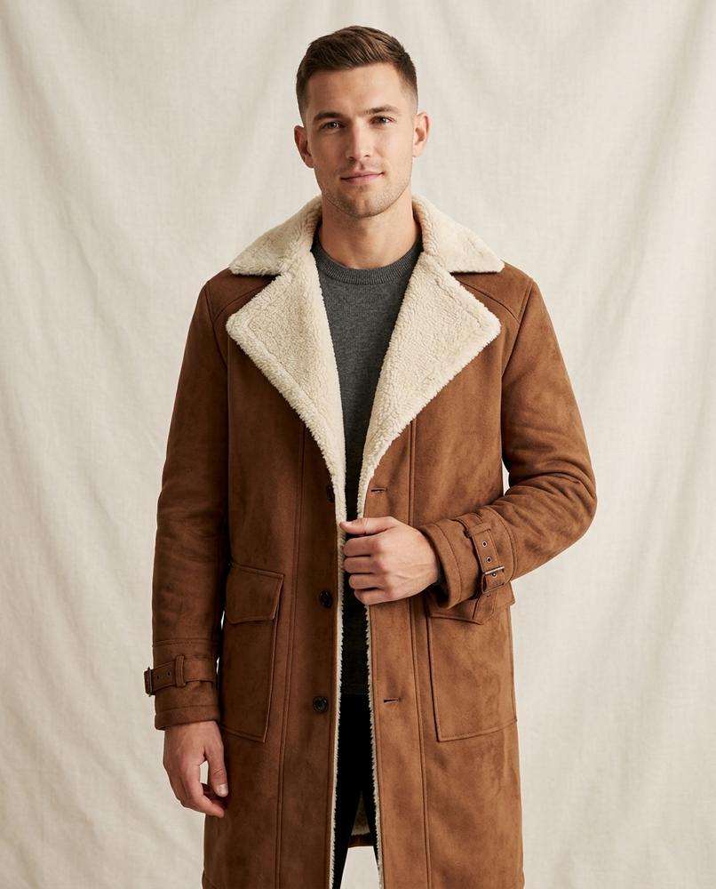 Lands Fashion - Vemon | Shearling-Lined Faux-Suede Coat Men