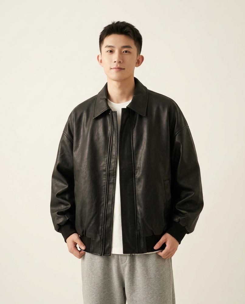 Lands Fashion - Tamel | Zip-Up Loose-Fit Leather Jacket Unisex