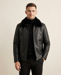 Lands Fashion - Raran | Grained Shearling-Collar Leather Jacket Men