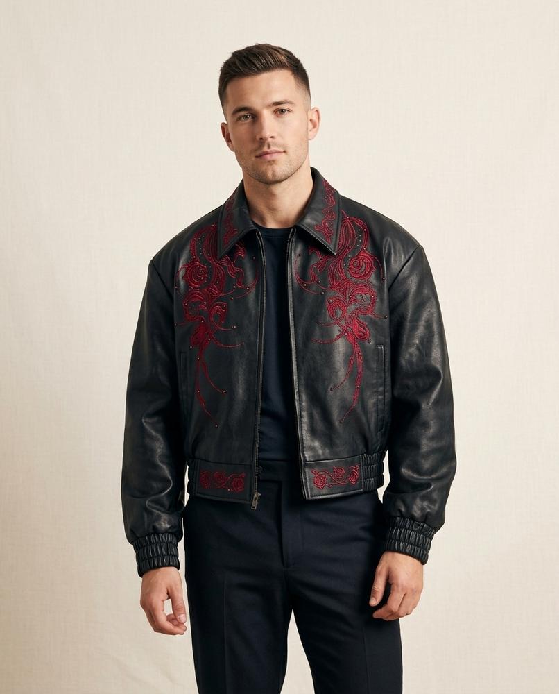 Lands Fashion - Vimel | Embroidered Studded Leather Jacket Unisex