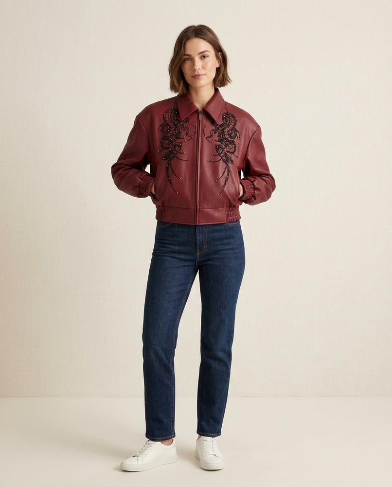 Lands Fashion - Vimel | Embroidered Studded Leather Jacket Unisex
