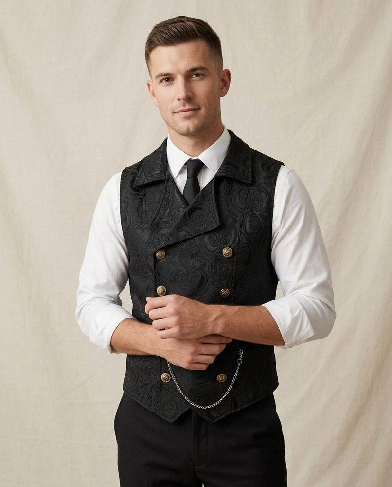 Lands Fashion - Risin | Double-Breasted Jacquard Vest Men