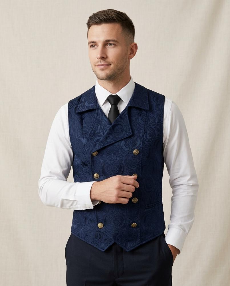 Lands Fashion - Risin | Double-Breasted Jacquard Vest Men