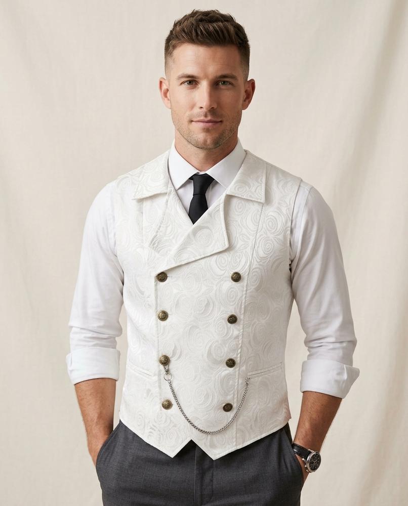 Lands Fashion - Risin | Double-Breasted Jacquard Vest Men