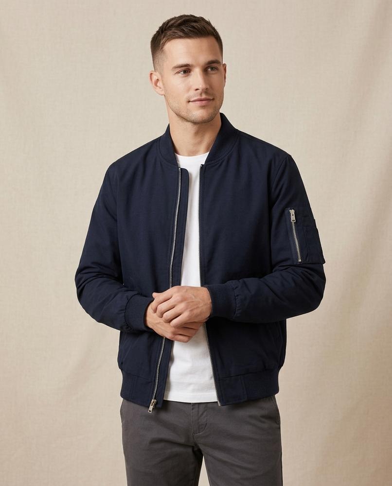 Lands Fashion - Lyvel | Zip-Up Ribbed-Hem Jacket Men