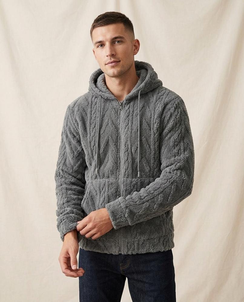 Lands Fashion - Tilom | Textured Zip-Up Hoodie Men