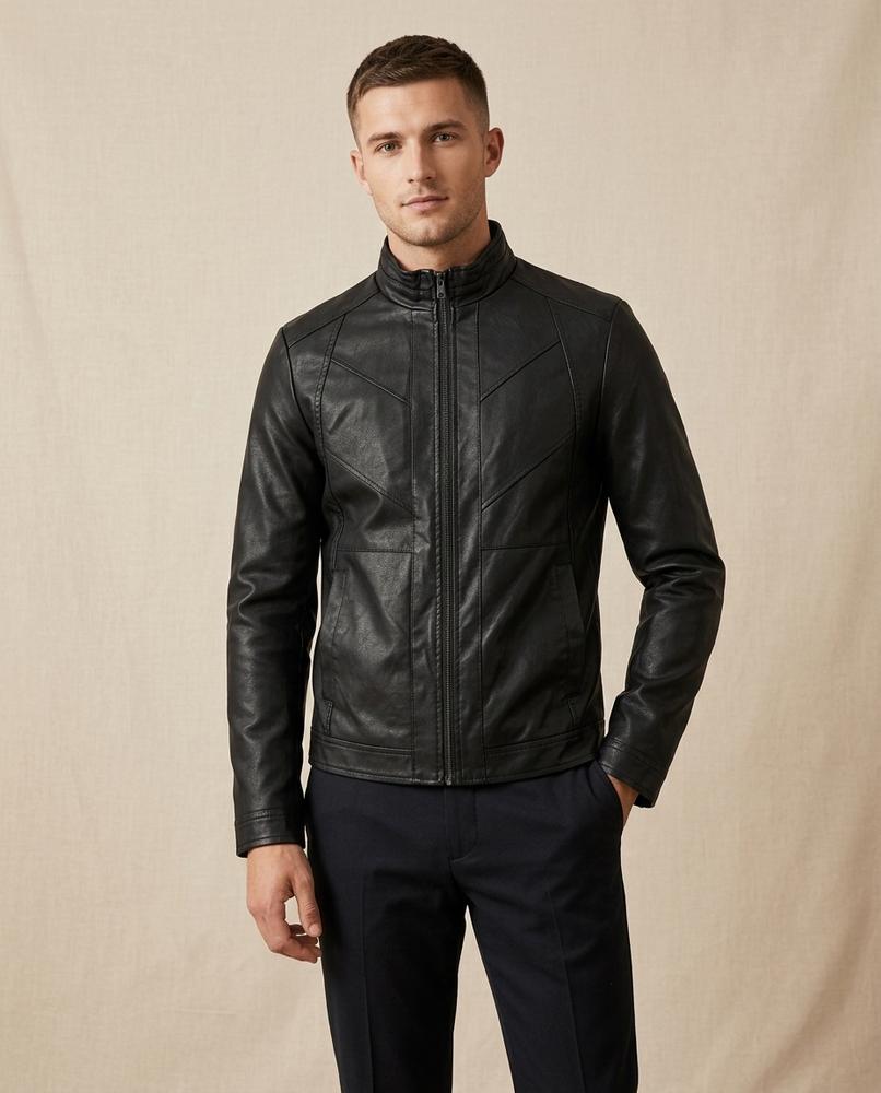 Lands Fashion - Zamon | Faux-Leather Zip-Up Jacket Men