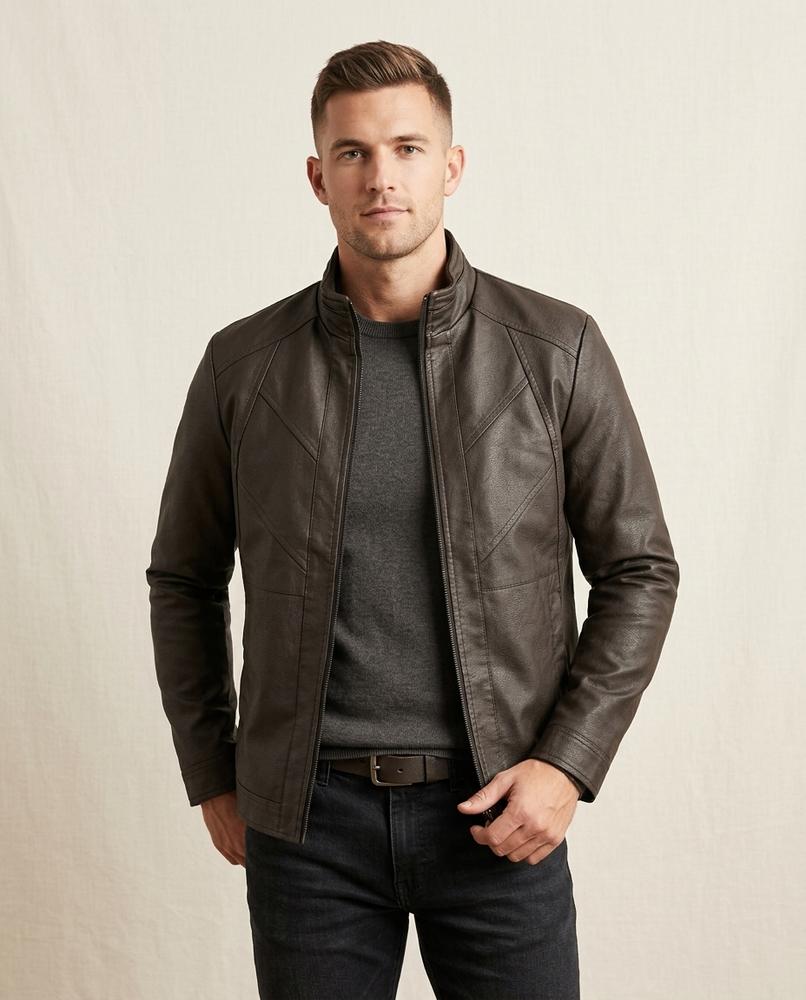 Lands Fashion - Zamon | Faux-Leather Zip-Up Jacket Men