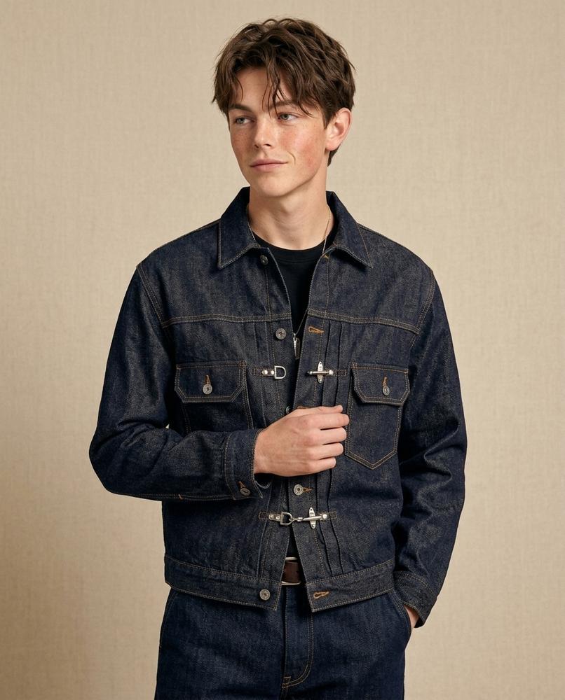 Lands Fashion - Kamor | Clasp-Front Pleated Denim Jacket Men