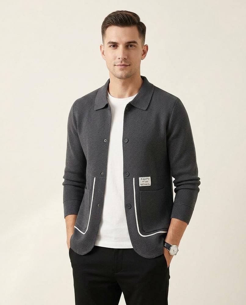 Lands Fashion - Tirev | Knitted Collared Knit Cardigan Men