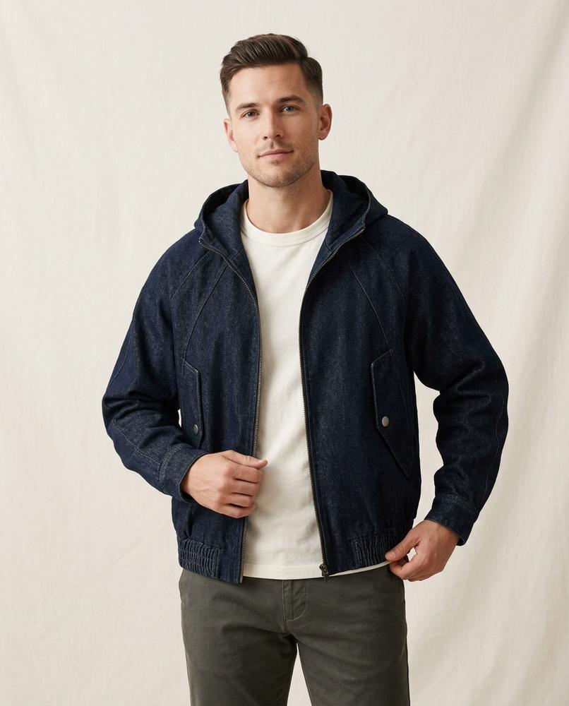 Lands Fashion - Ladan | Hooded Zip-Up Denim Jacket Men