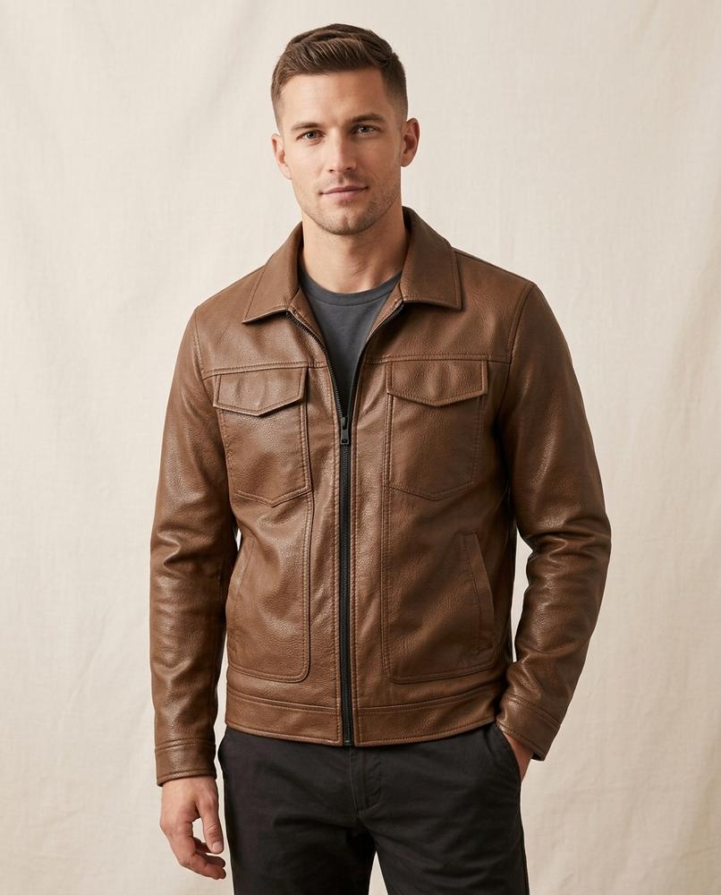 Lands Fashion - Zamel | Leather Collared Leather Jacket Men