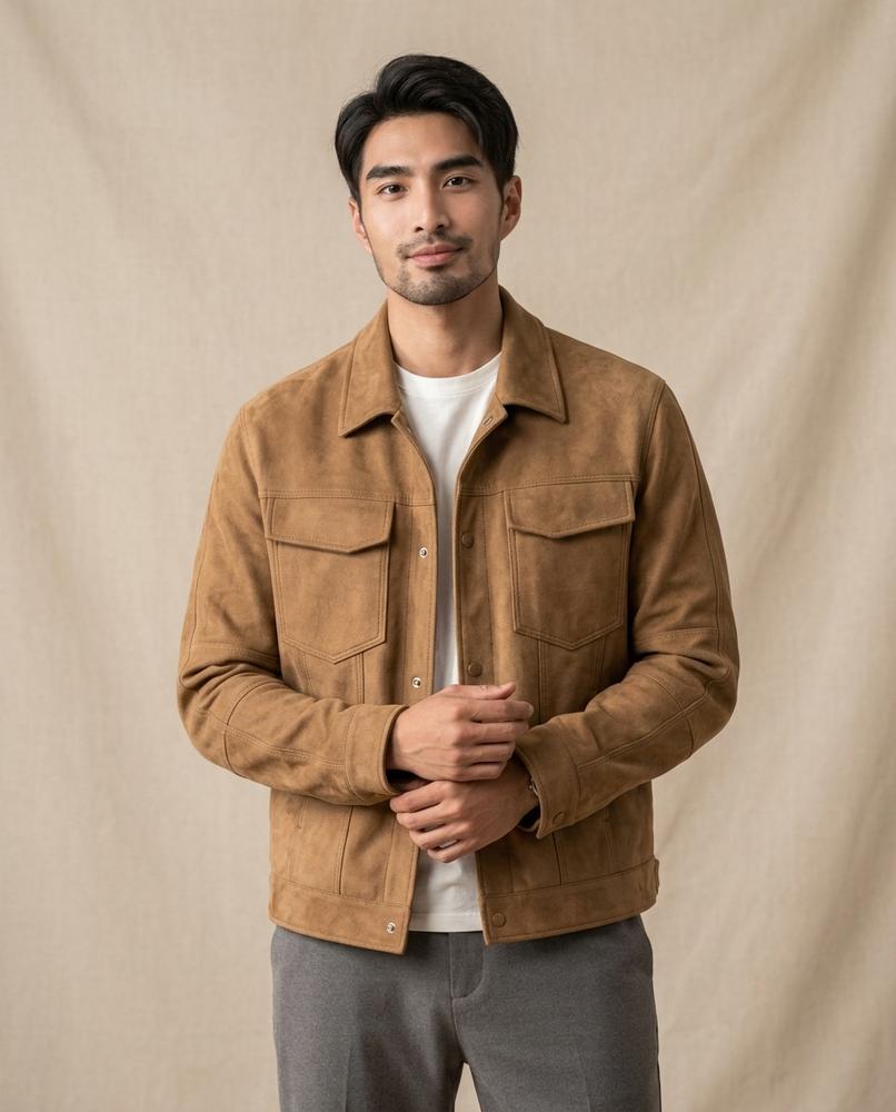 Lands Fashion - Vasen | Suede-Texture Buttoned Jacket Men