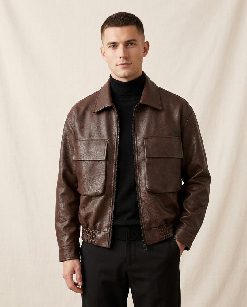 Lands Fashion - Nimor | Grained Zip-Up Leather Jacket Men