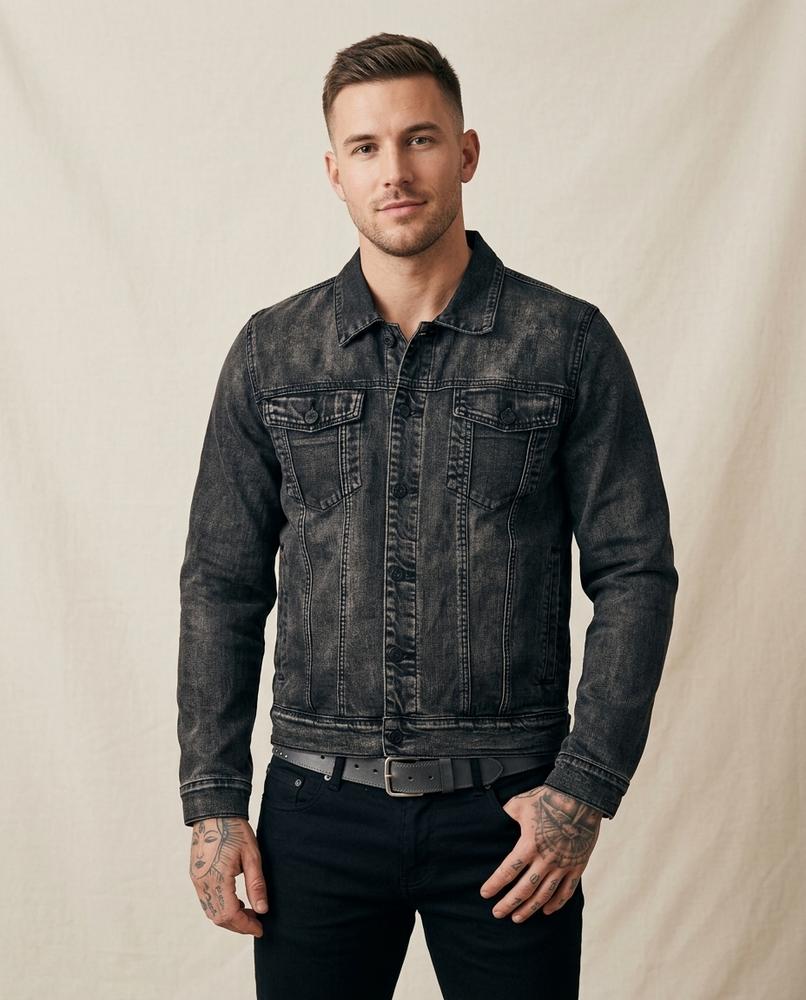 Lands Fashion - Kenor | Washed Button-Front Denim Jacket Men