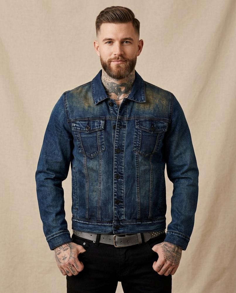 Lands Fashion - Kenor | Washed Button-Front Denim Jacket Men