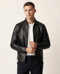Lands Fashion - Arsan | Zip-Up Stand-Up Collar Leather Jacket Men