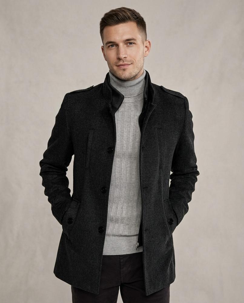 Lands Fashion - Tiral | Wool-Blend Funnel-Neck Coat Men