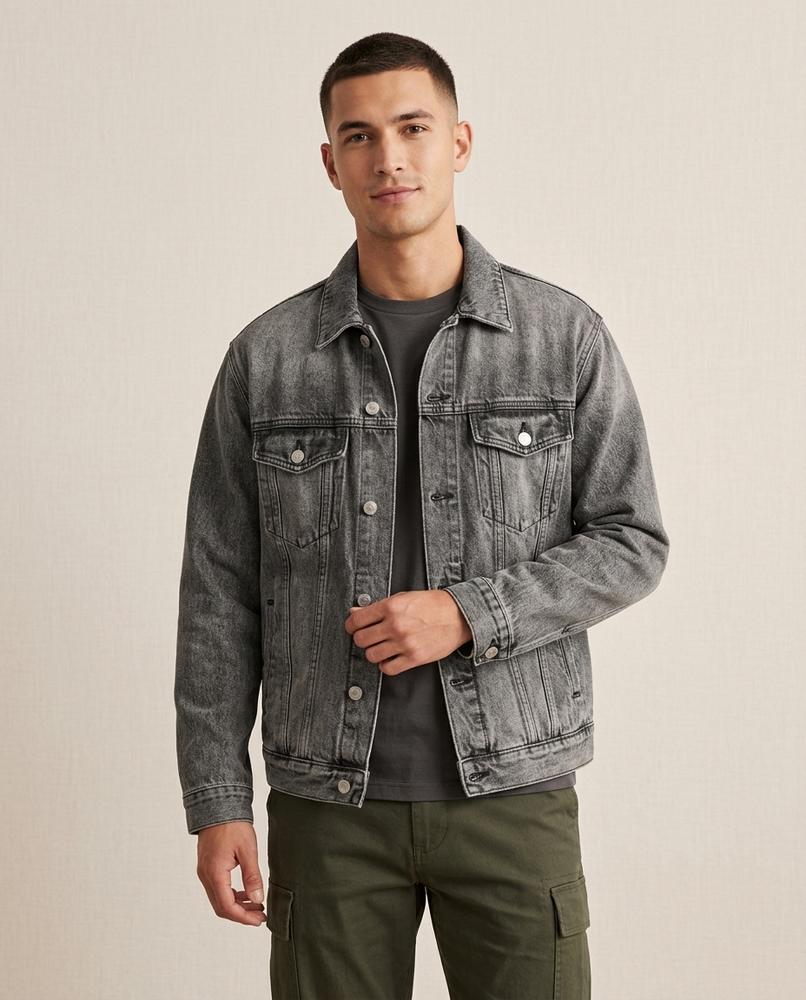 Lands Fashion - Lanal | Washed Button-Front Denim Jacket Men