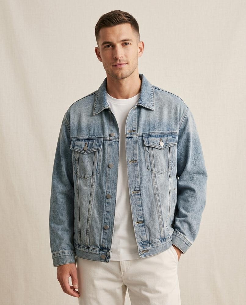 Lands Fashion - Lanal | Washed Button-Front Denim Jacket Men