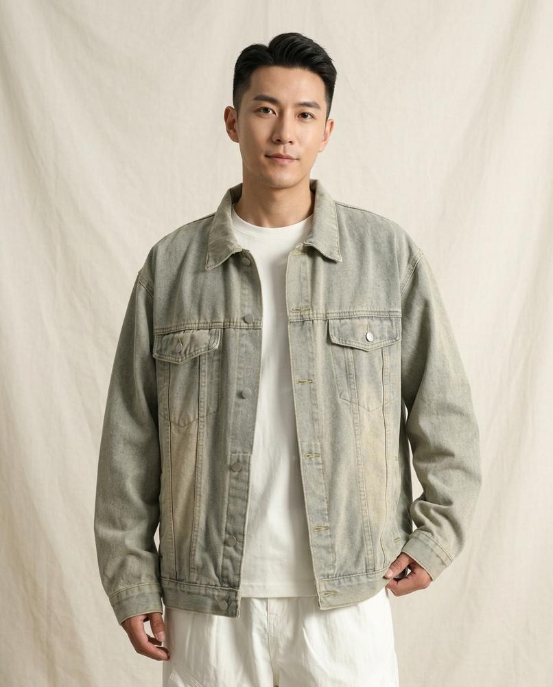 Lands Fashion - Lanal | Washed Button-Front Denim Jacket Men