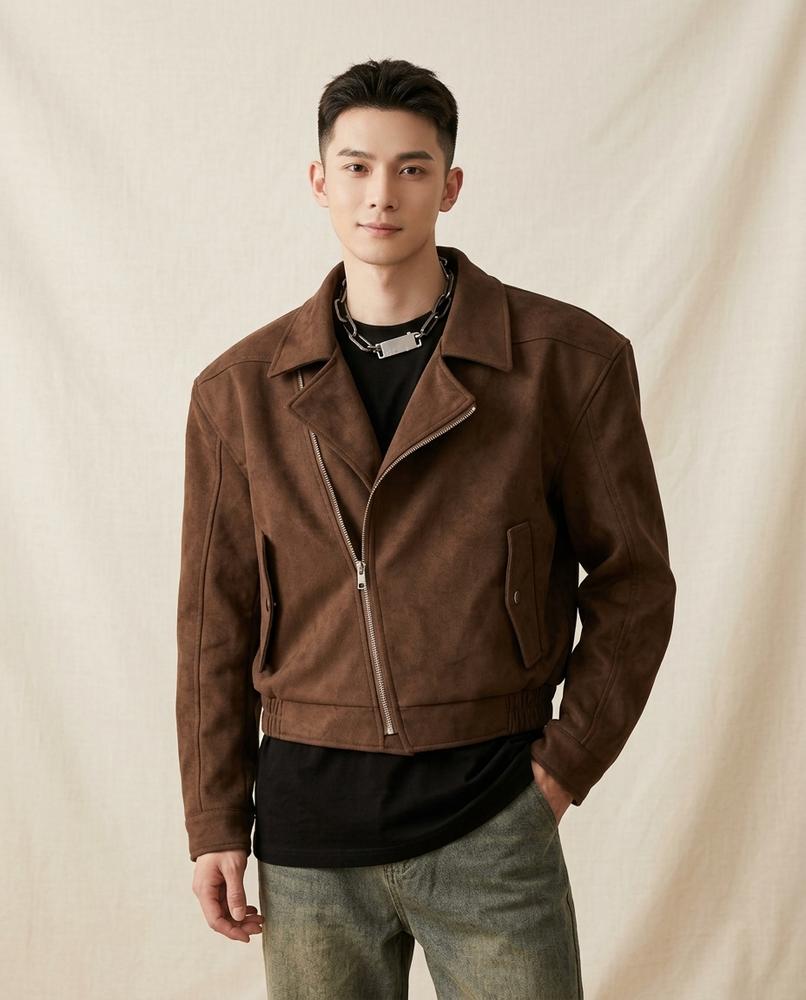 Lands Fashion - Dalan | Faux Suede Asymmetrical Zip Jacket Men