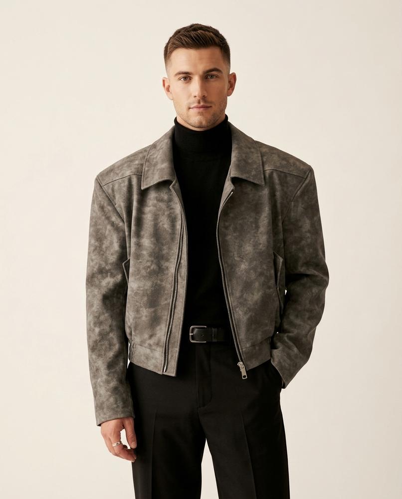 Lands Fashion - Dalan | Faux Suede Asymmetrical Zip Jacket Men