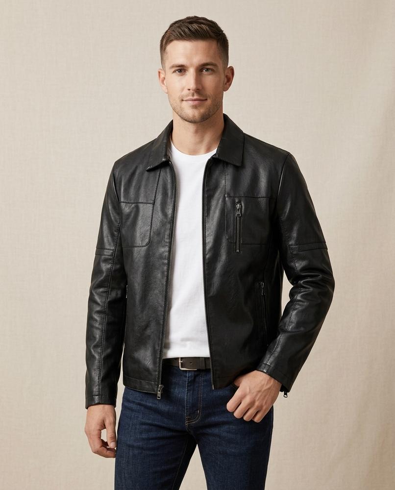 Lands Fashion - Viser | Leather Collared Jacket Men