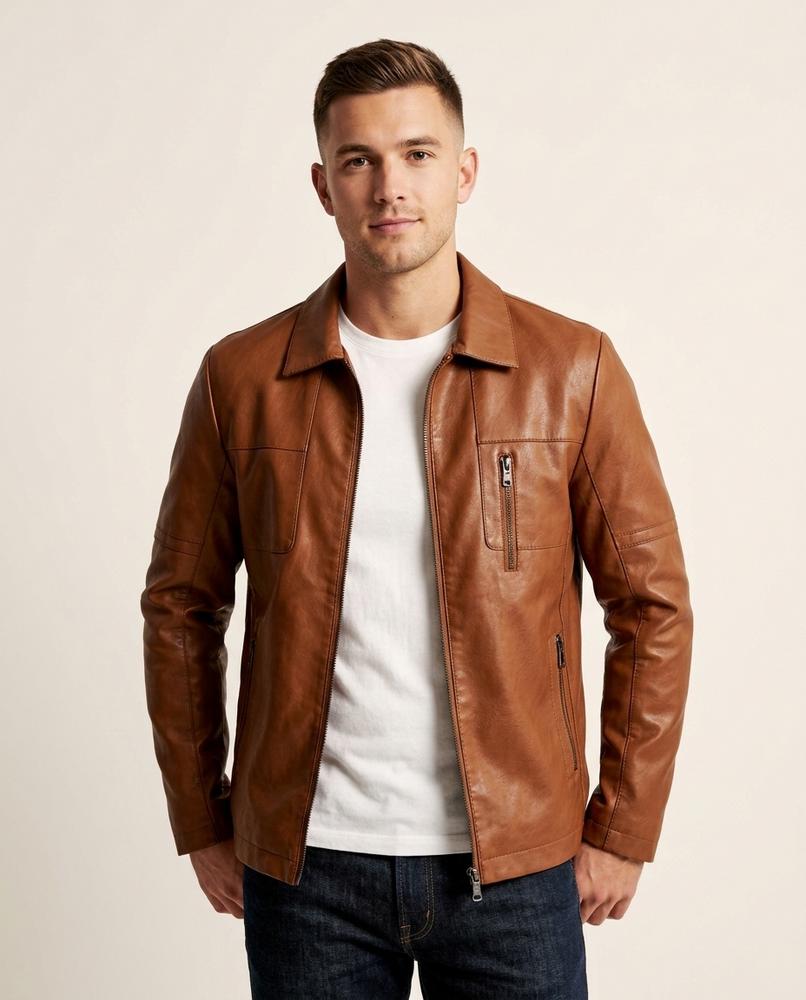 Lands Fashion - Viser | Leather Collared Jacket Men