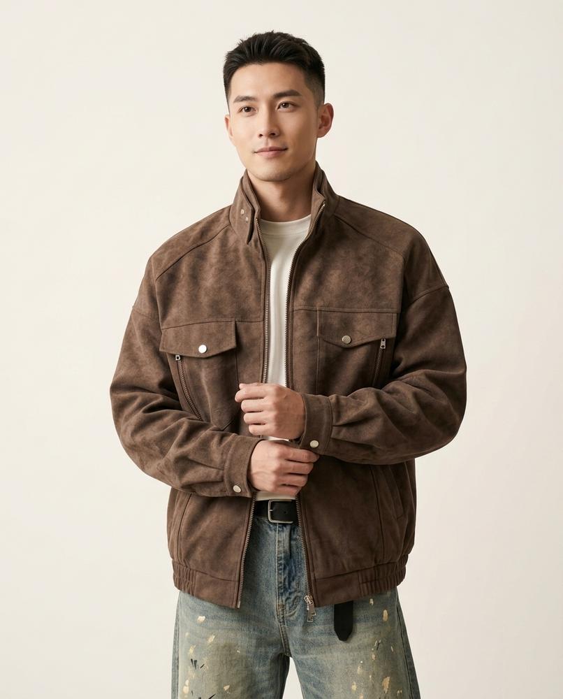 Lands Fashion - Lanav | Suede-Effect Zip-Up Jacket Men