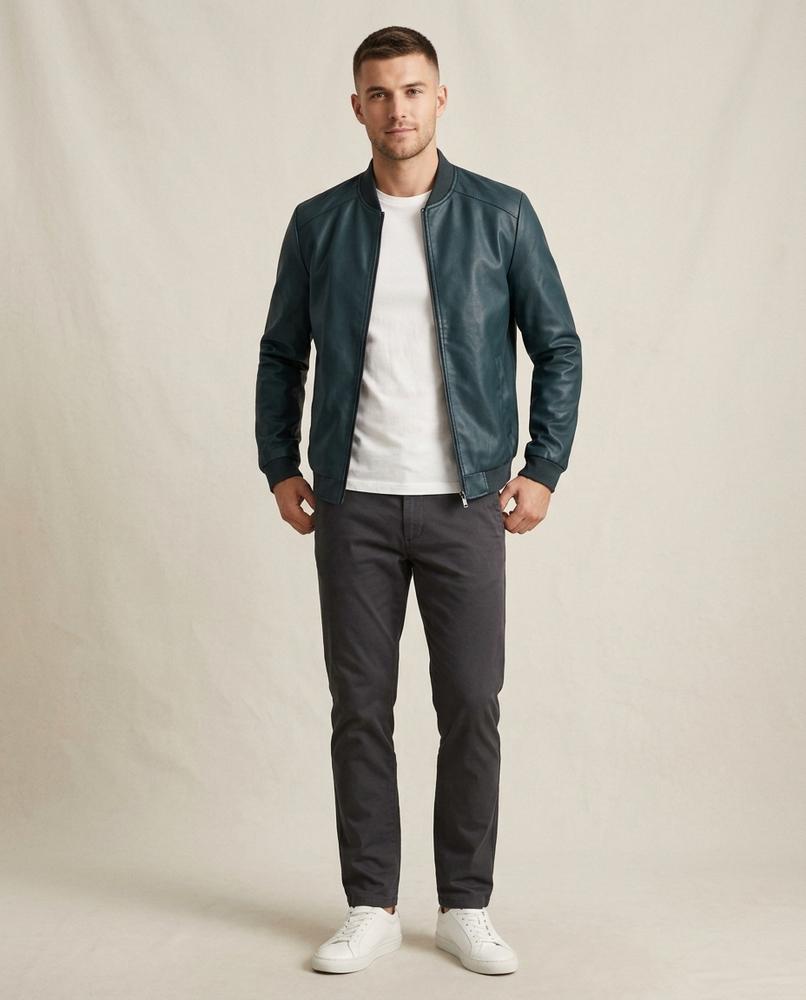 Lands Fashion - Cosil | Zip-Up Slim Fit Leather Jacket Men