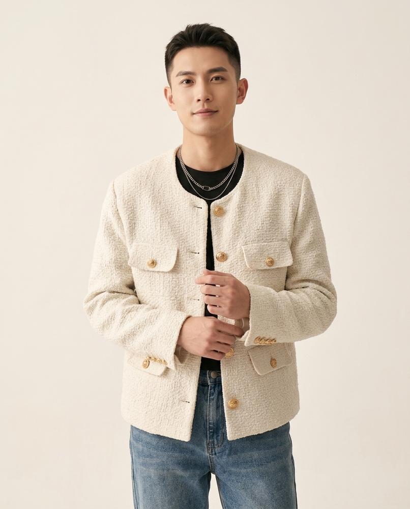 Lands Fashion - Rakar | Textured Collarless Jacket Men