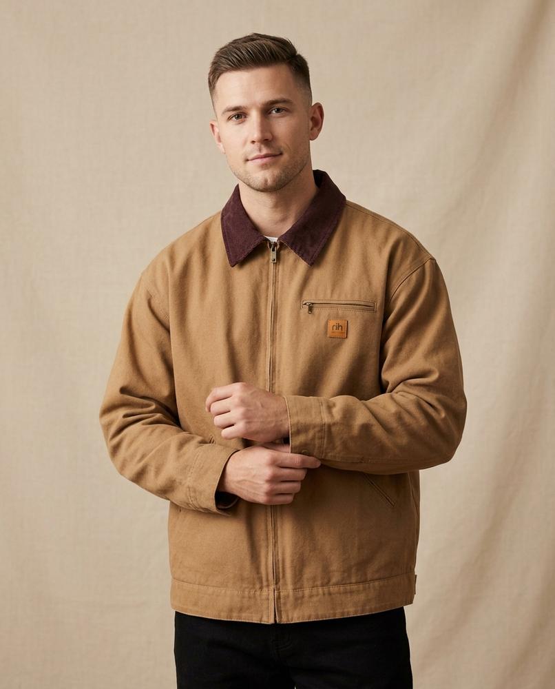 Lands Fashion - Arver | Zippered Contrast-Collar Jacket Men