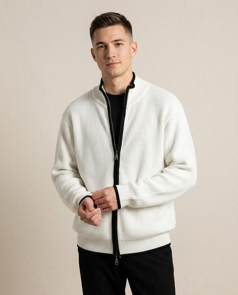 Lands Fashion - Damin | Rib-Knit Zip-Up Knit Cardigan Men