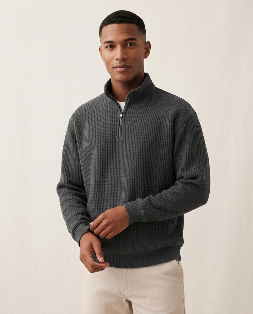 Lands Fashion - Revan | Waffle-Knit Quarter-Zip Sweater Men