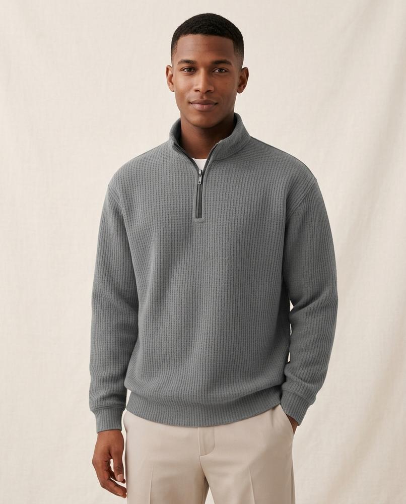 Lands Fashion - Revan | Waffle-Knit Quarter-Zip Sweater Men