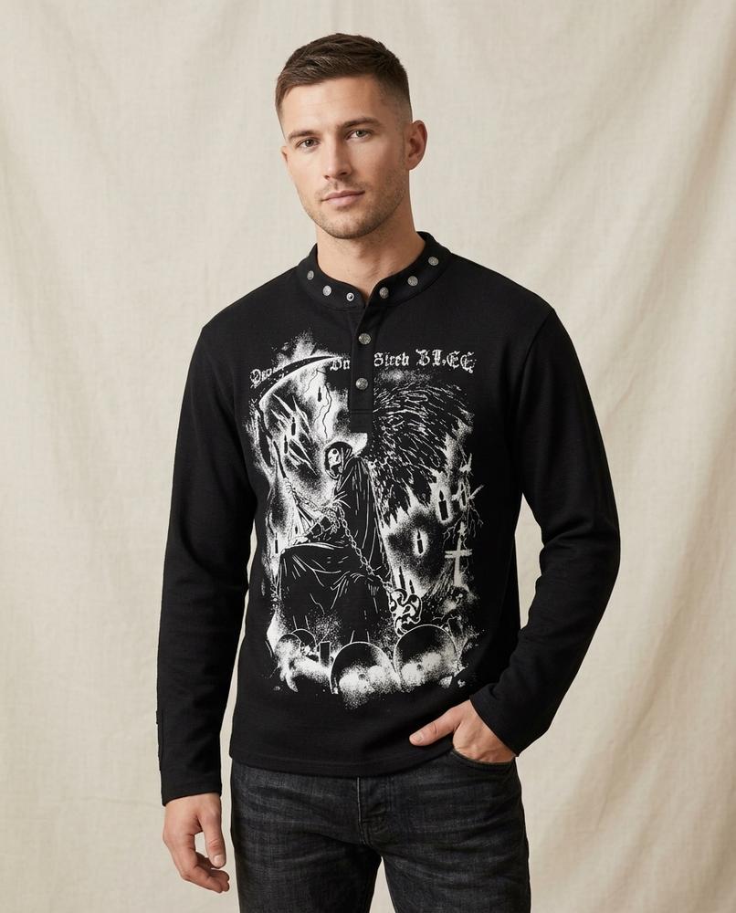 Lands Fashion - Dugem | Printed Long-Sleeved Shirt Men
