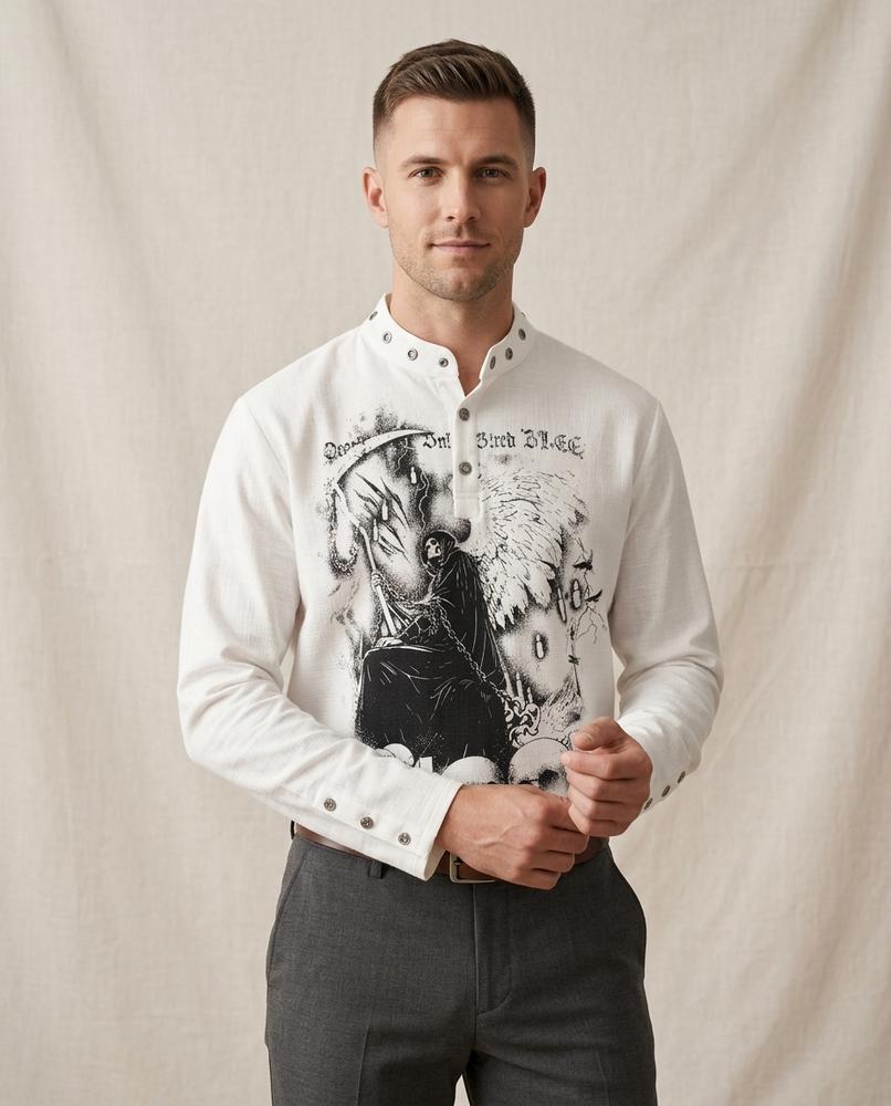 Lands Fashion - Dugem | Printed Long-Sleeved Shirt Men