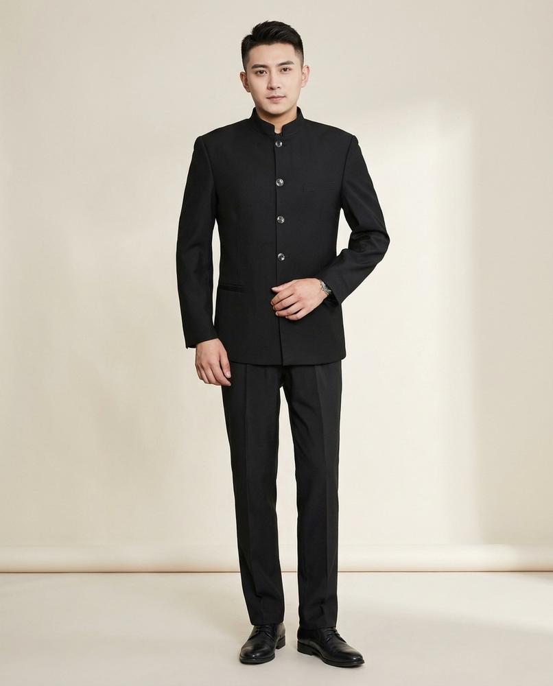Lands Fashion - Mesin | Mandarin Collar Slim-Fit Suit Men