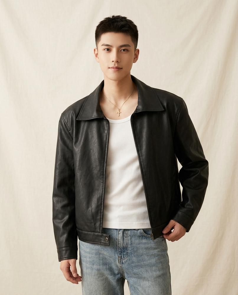 Lands Fashion - Libum | Faux-Leather Zip-Up Jacket Men