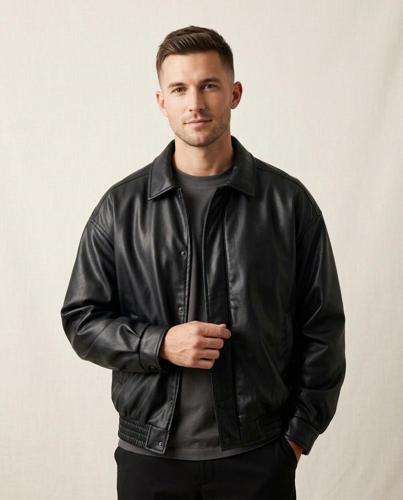 Lands Fashion - Keron | Faux Leather Snap-Button Jacket Men