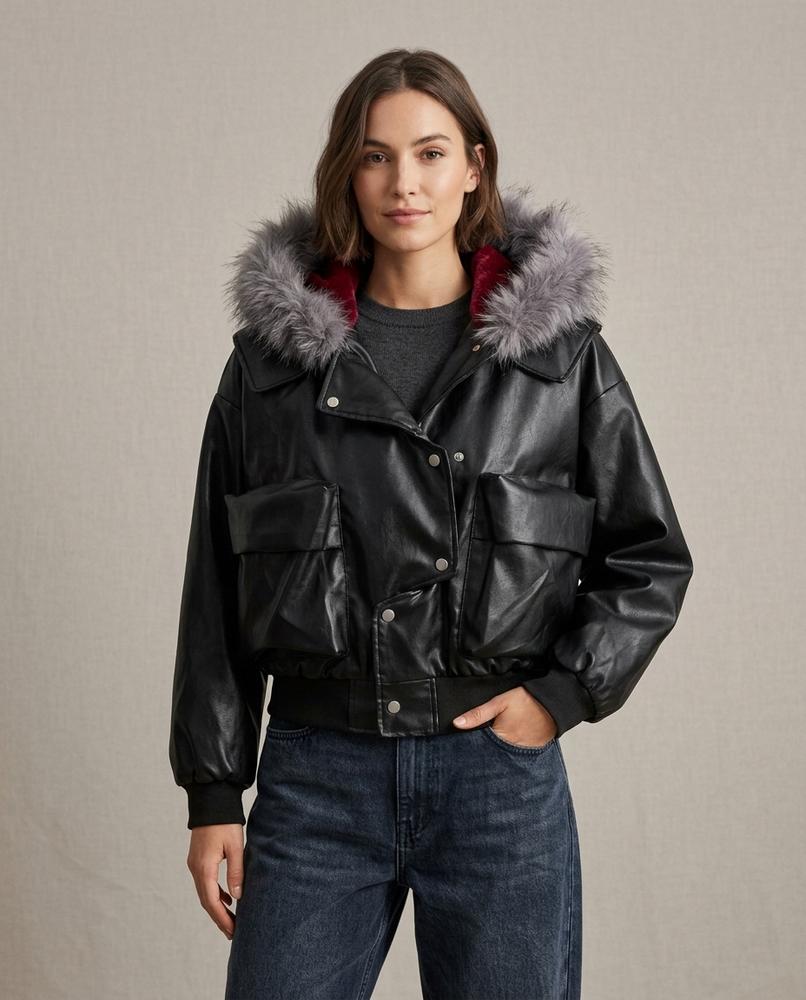 Lands Fashion - Sedan | Faux Leather Fur-Trimmed Jacket Women