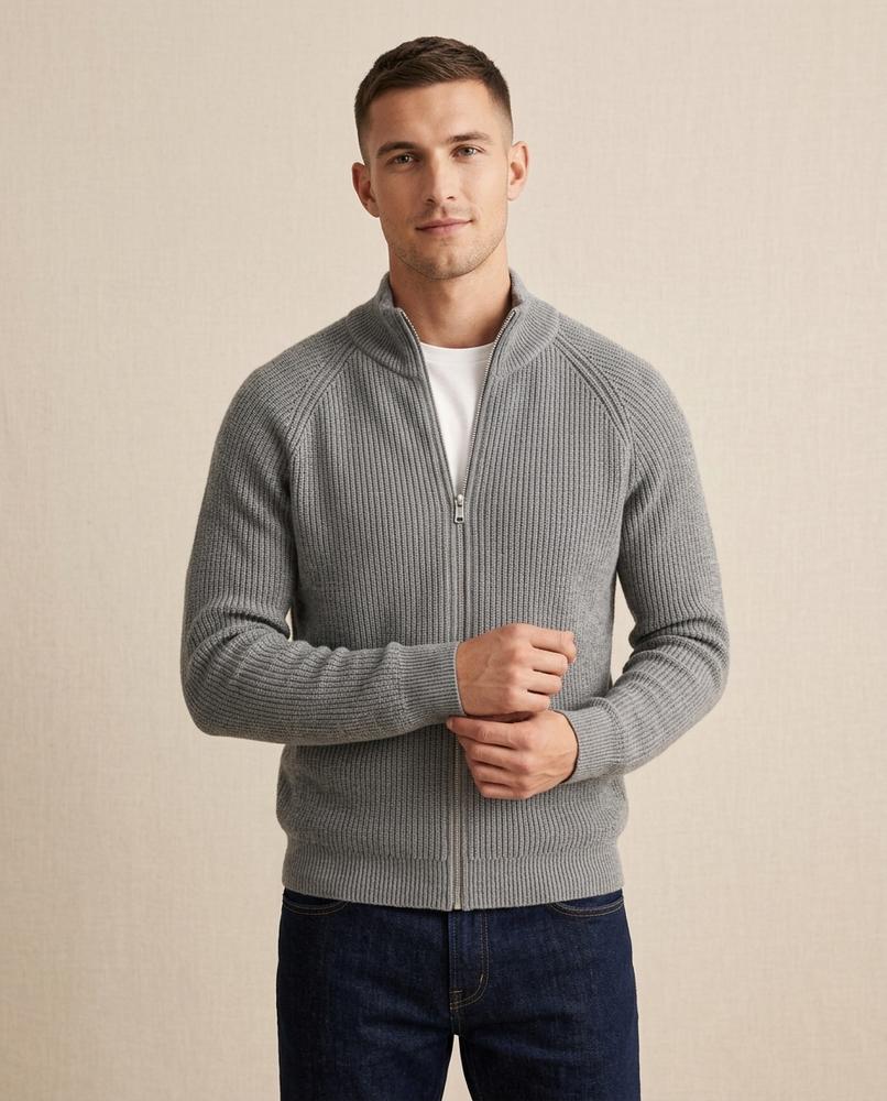 Lands Fashion - Virel | Rib-Knit Zip-Up Knit Cardigan Men