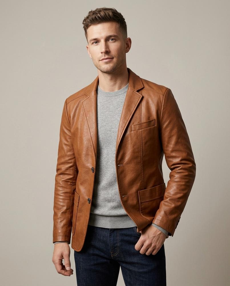 Lands Fashion - Rilar | Faux Leather Tailored Blazer Men