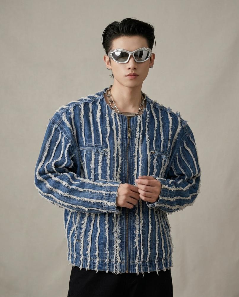 Lands Fashion - Kenav | Fringed Collarless Jacket Unisex