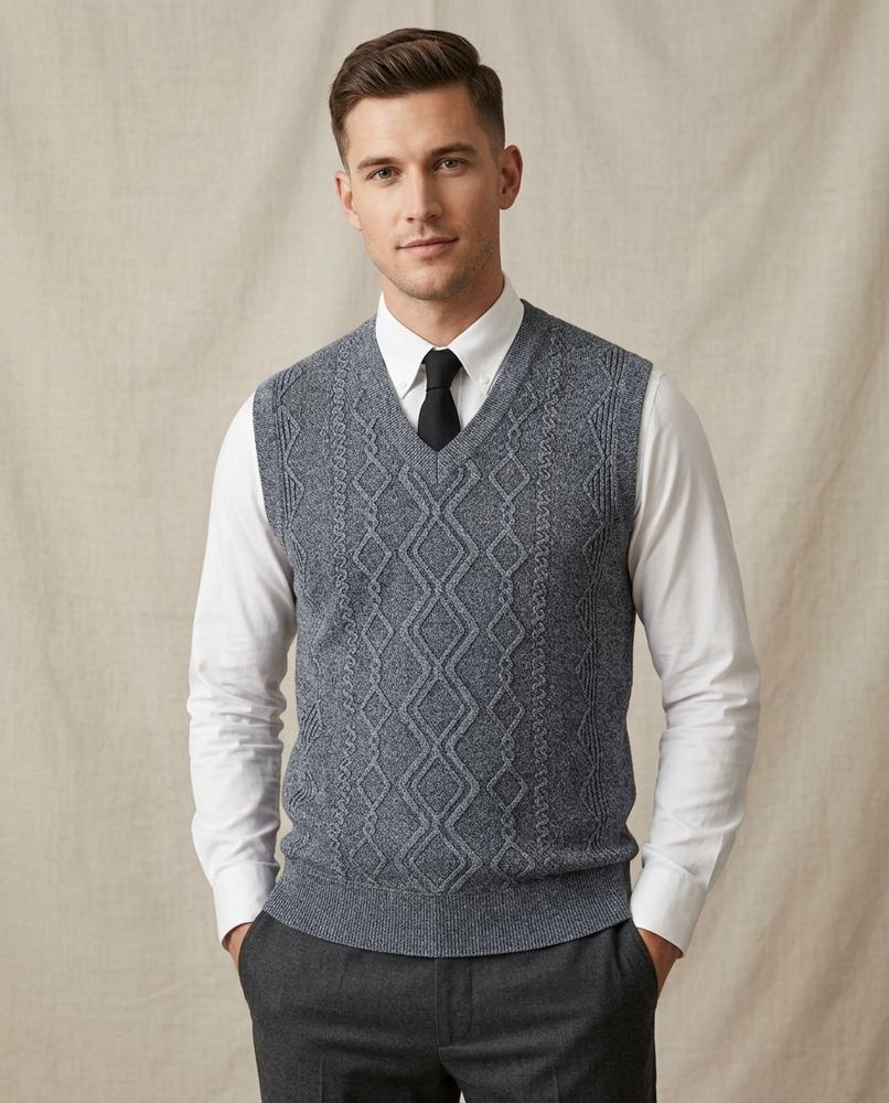 Lands Fashion - Risol | Jacquard-Knit V-Neck Vest Men