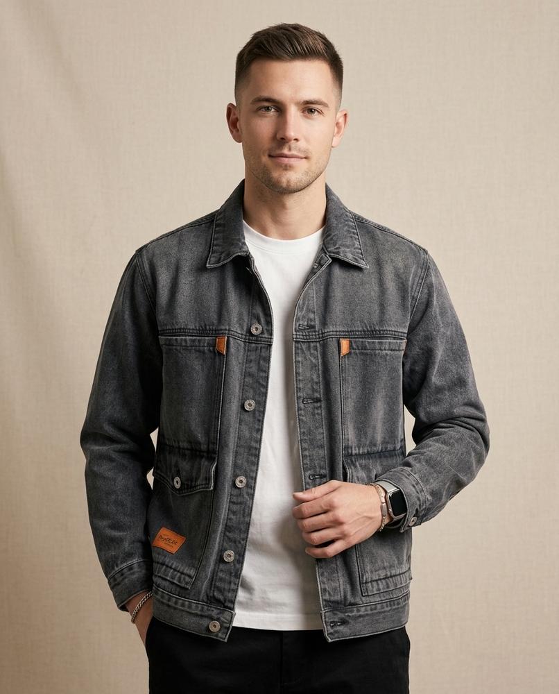 Lands Fashion - Romin | Washed Collared Denim Jacket Men