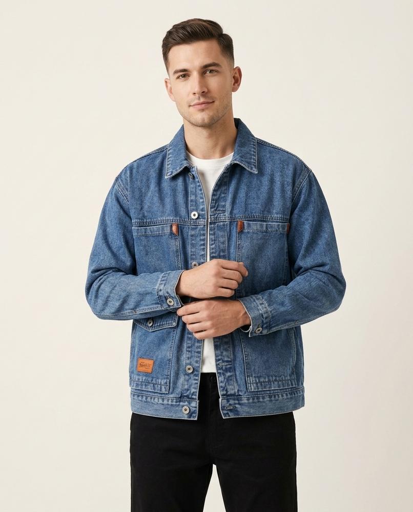 Lands Fashion - Romin | Washed Collared Denim Jacket Men