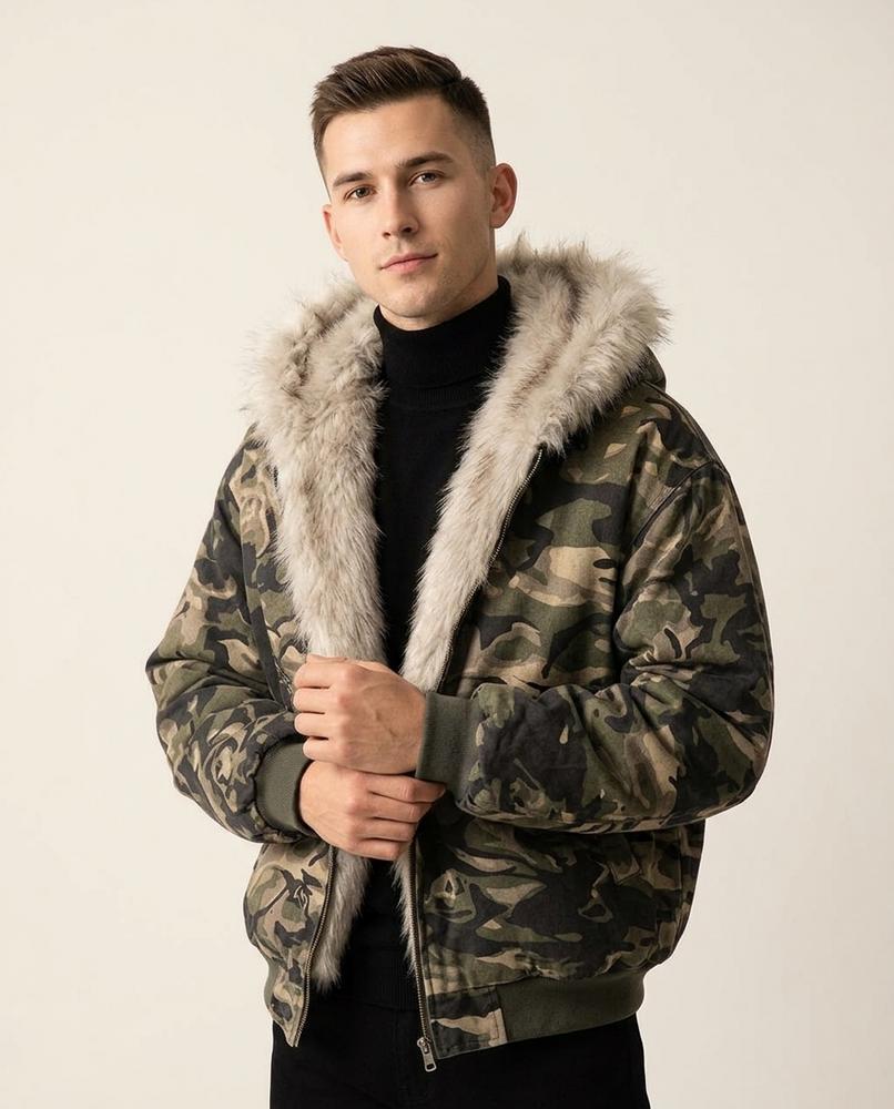 Lands Fashion - Kelev | Faux-Fur Lined Camouflage Jacket Men